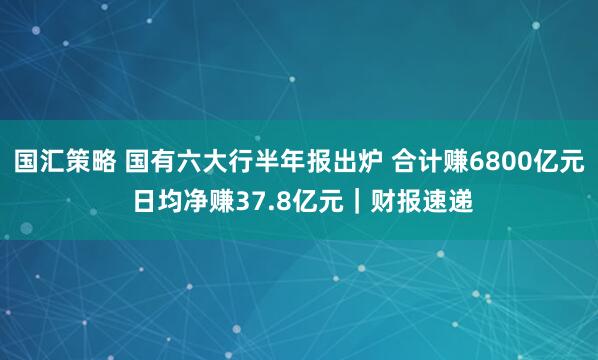 国汇策略 国有六大行半年报出炉 合计赚6800亿元 日均净赚37.8亿元｜财报速递