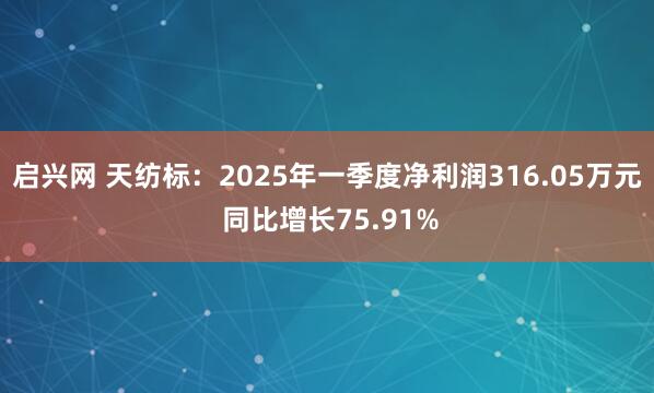 启兴网 天纺标:2025年一季度净利润316.05万元 同比增长75.91%
